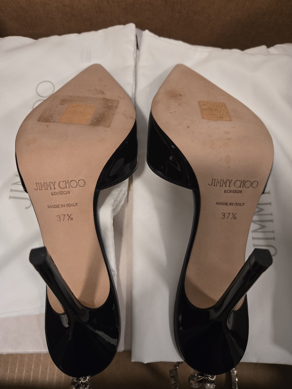 Jimmy Choo Saeda Black Patent Pointed Toe Slingback Pumps Size 37.5 - Picture 6 of 9
